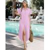 Zeagoo Womens Dresses Casual Summer Short Sleeve Button Down Long Shirt Dresses Swimsuit Beach Cover Ups with Pockets(Pink Stripe)