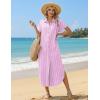 Zeagoo Womens Dresses Casual Summer Short Sleeve Button Down Long Shirt Dresses Swimsuit Beach Cover Ups with Pockets(Pink Stripe)