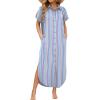 Zeagoo Womens Dresses Casual Summer Short Sleeve Button Down Long Shirt Dresses Swimsuit Beach Cover Ups with Pockets(Pink&blue)