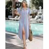 Zeagoo Womens Dresses Casual Summer Short Sleeve Button Down Long Shirt Dresses Swimsuit Beach Cover Ups with Pockets(Pink&blue)