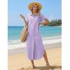 Zeagoo Womens Dresses Casual Summer Short Sleeve Button Down Long Shirt Dresses Swimsuit Beach Cover Ups with Pockets(Purple Stripe)