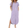 Zeagoo Womens Dresses Casual Summer Short Sleeve Button Down Long Shirt Dresses Swimsuit Beach Cover Ups with Pockets(Purple Stripe)