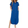 Zeagoo Womens Dresses Casual Summer Short Sleeve Button Down Long Shirt Dresses Swimsuit Beach Cover Ups with Pockets(Royal Blue)