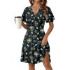 Zeagoo Womens Summer Dresses Wrap V Neck Dress Floral A-Line Ruffle Sleeve Casual Sundress with Pockets 2026(Black Floral 2)