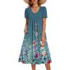 Zeagoo Summer Dress for Women Casual Floral Midi Sundress with Pockets V Neck Pleated Short Sleeve Aline Beach Vacation Dress(Floral-7)