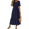 Zeagoo Womens Summer Dresses 2026 Casual Midi Dress Flowy Sundress Ruffle Short Sleeve Tiered Dresses A Line Boho Dress(Solid Navy)