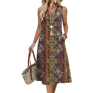 Zeagoo Sundresses Dresses for Women 2026 Summer Sleeveless V Neck Casual Midi Tank Beach Vacation Dresses with Pockets(01-mz721)