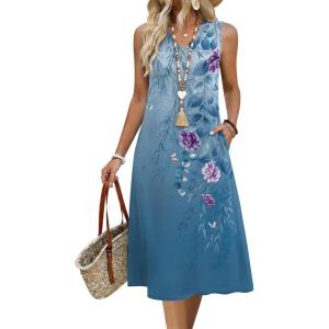Zeagoo Sundresses Dresses for Women 2026 Summer Sleeveless V Neck Casual Midi Tank Beach Vacation Dresses with Pockets(Bf171)
