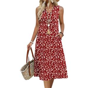 Zeagoo Sundresses Dresses for Women 2026 Summer Sleeveless V Neck Casual Midi Tank Beach Vacation Dresses with Pockets(Bf284)