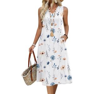 Zeagoo Sundresses Dresses for Women 2026 Summer Sleeveless V Neck Casual Midi Tank Beach Vacation Dresses with Pockets(Bf290)