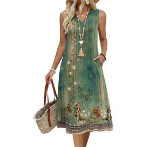 Zeagoo Sundresses Dresses for Women 2026 Summer Sleeveless V Neck Casual Midi Tank Beach Vacation Dresses with Pockets(Mz840)