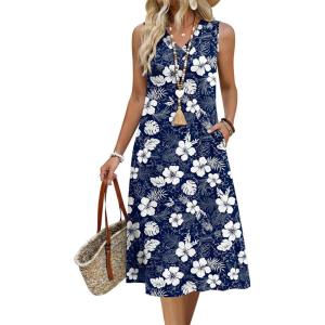 Zeagoo Sundresses Dresses for Women 2026 Summer Sleeveless V Neck Casual Midi Tank Beach Vacation Dresses with Pockets(Sf157)