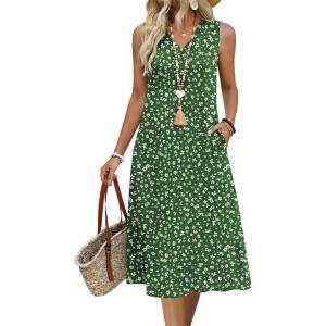 Zeagoo Sundresses Dresses for Women 2026 Summer Sleeveless V Neck Casual Midi Tank Beach Vacation Dresses with Pockets(Xh527)