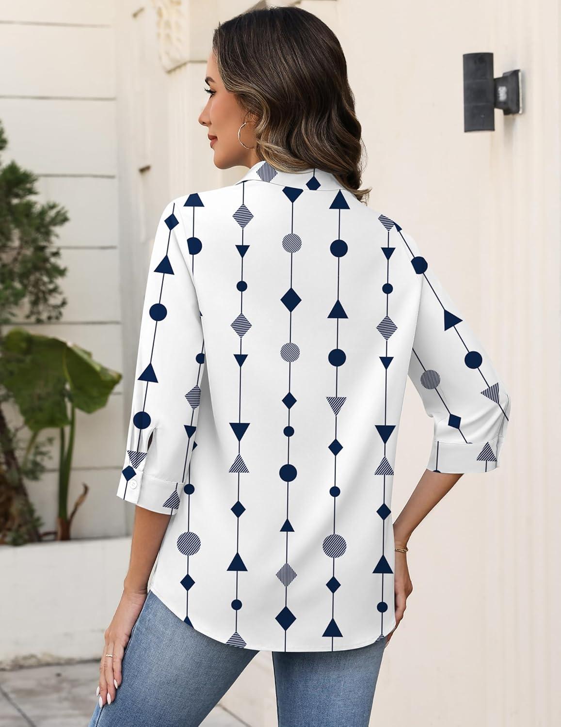 imageZeagoo Button Down Shirts for Women 34 Sleeve Tops V Neck Collared Blouses Business Casual Outfits S2XLJh599