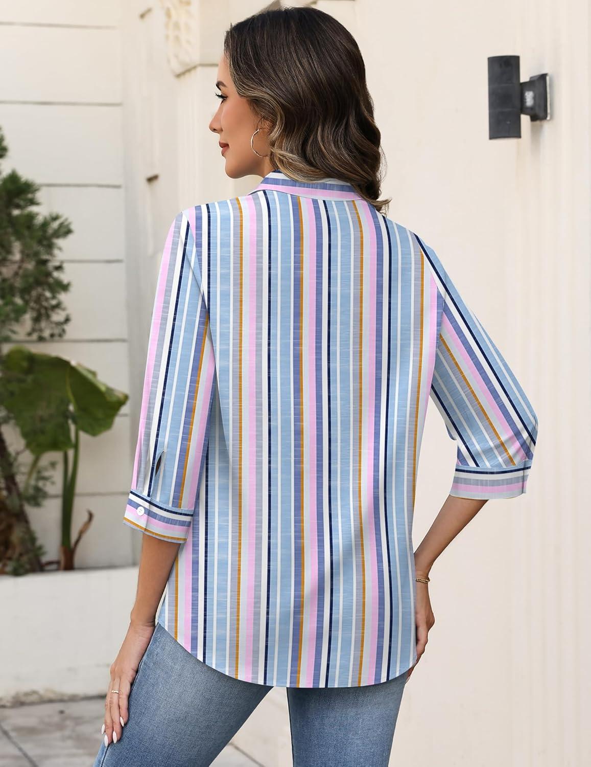 imageZeagoo Button Down Shirts for Women 34 Sleeve Tops V Neck Collared Blouses Business Casual Outfits S2XLTz267