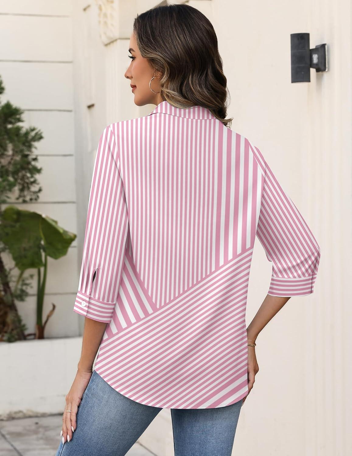 imageZeagoo Button Down Shirts for Women 34 Sleeve Tops V Neck Collared Blouses Business Casual Outfits S2XLTz300