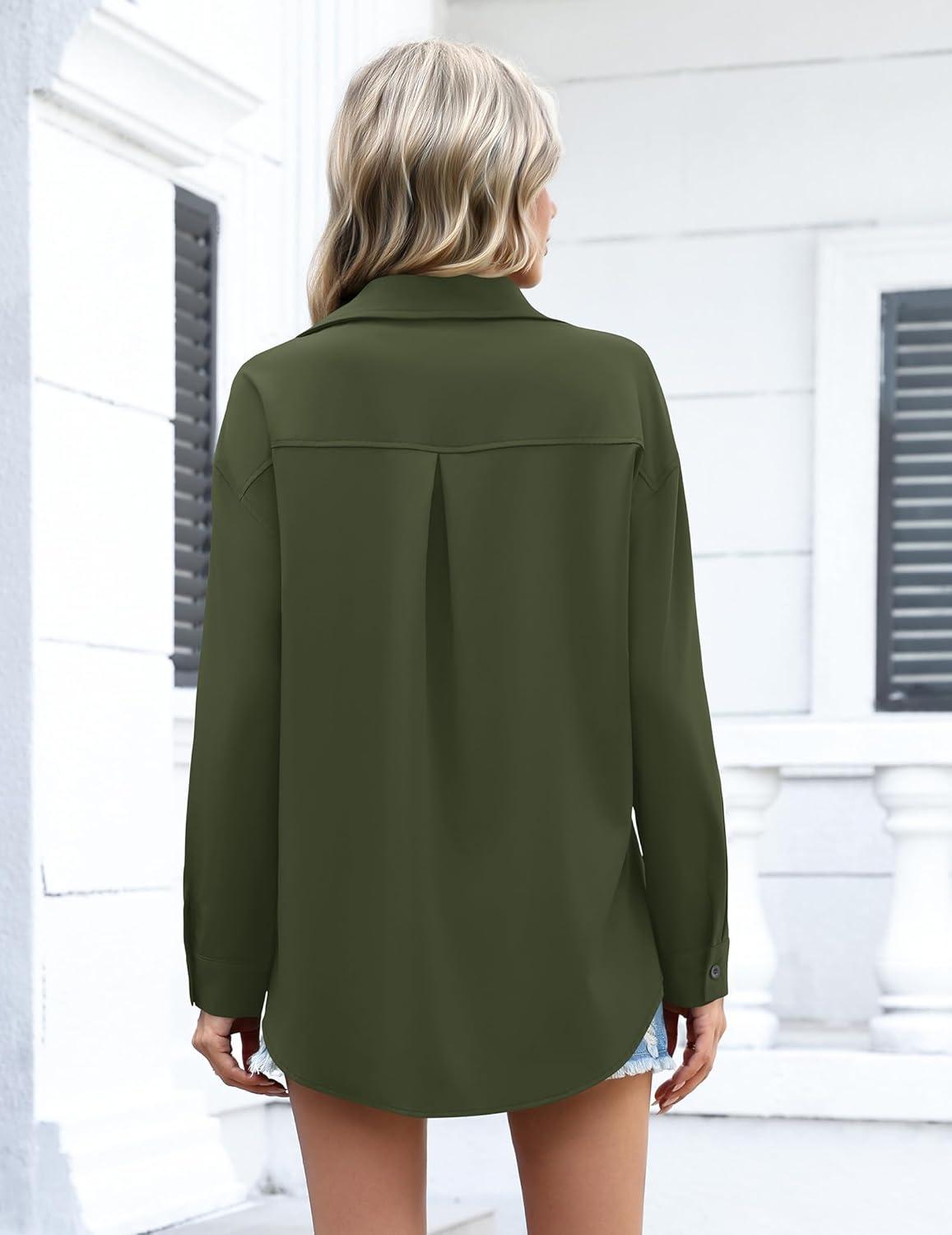 imageZeagoo Womens Button Down Shirts Oversized Long Sleeve Floral Printed Blouses Casual Work Tops Drop Shoulder Outfit ClothesBarmy Green