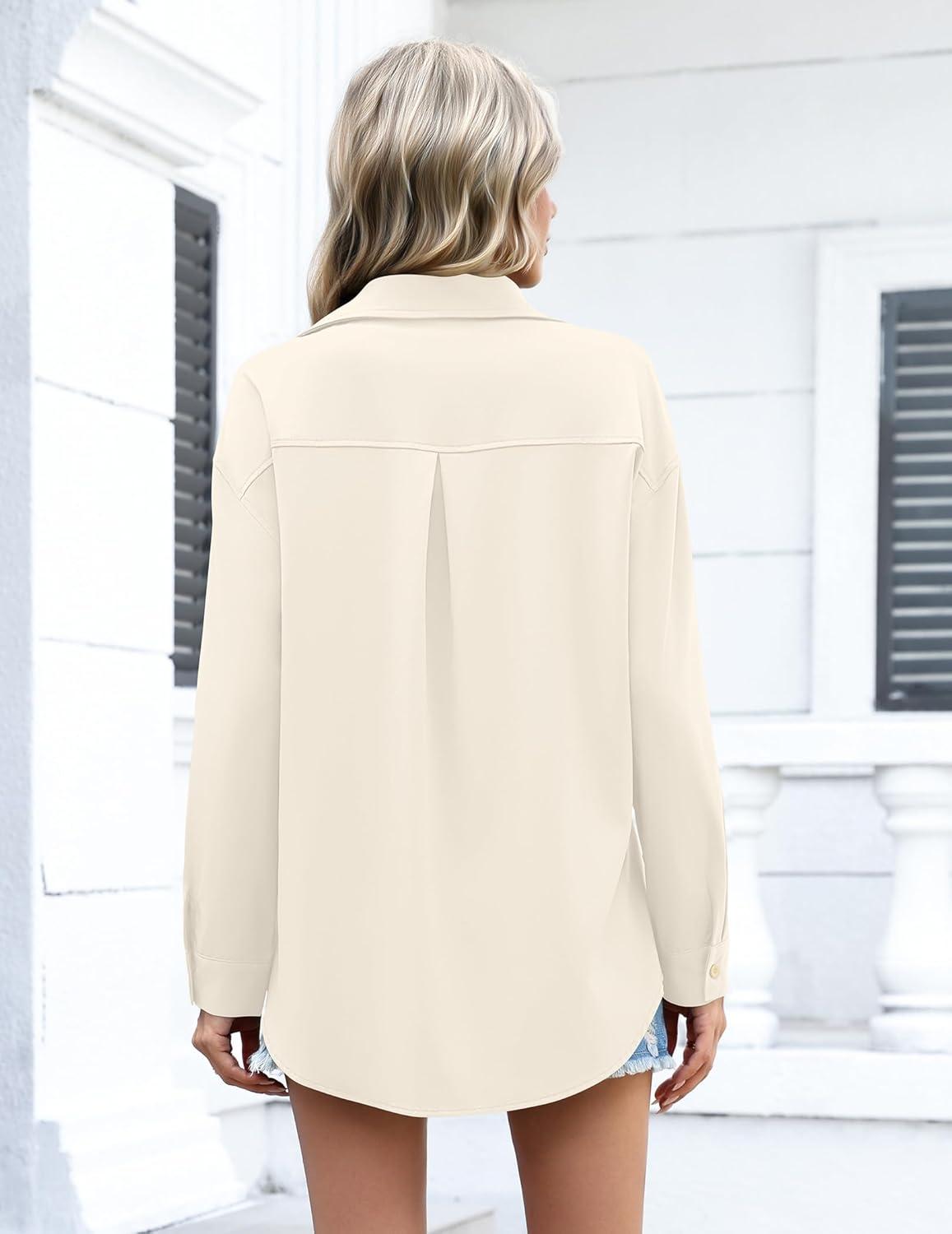 imageZeagoo Womens Button Down Shirts Oversized Long Sleeve Floral Printed Blouses Casual Work Tops Drop Shoulder Outfit ClothesBbeige