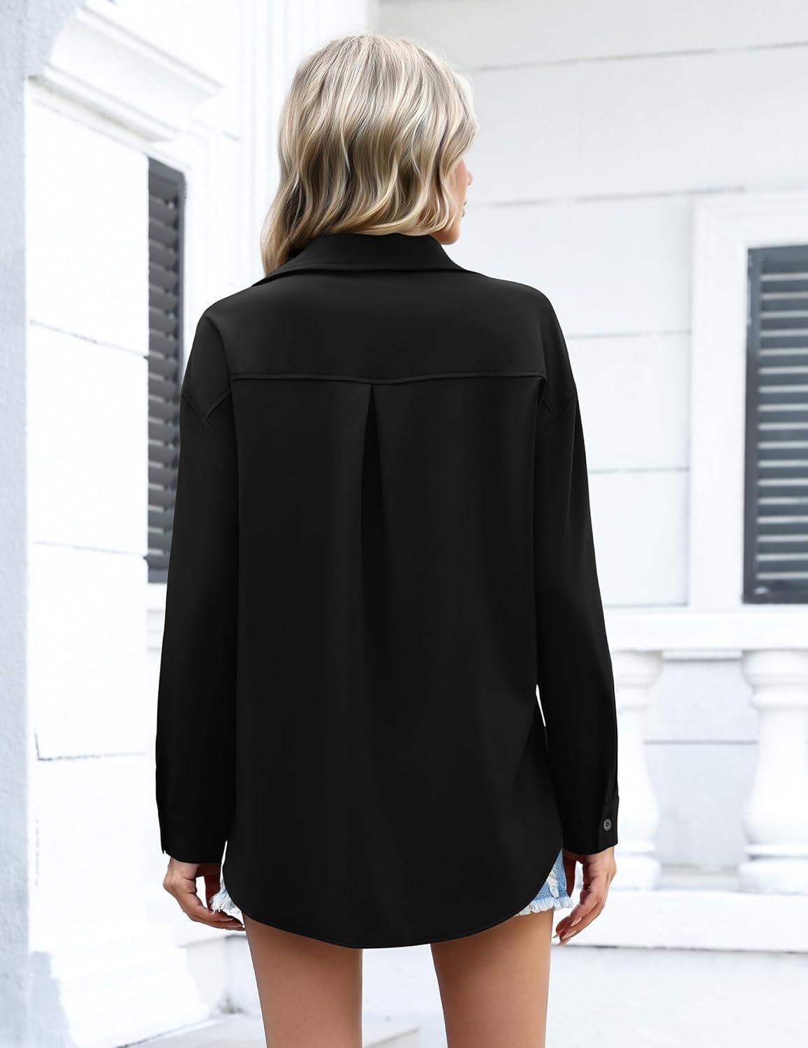 imageZeagoo Womens Button Down Shirts Oversized Long Sleeve Floral Printed Blouses Casual Work Tops Drop Shoulder Outfit ClothesBblack