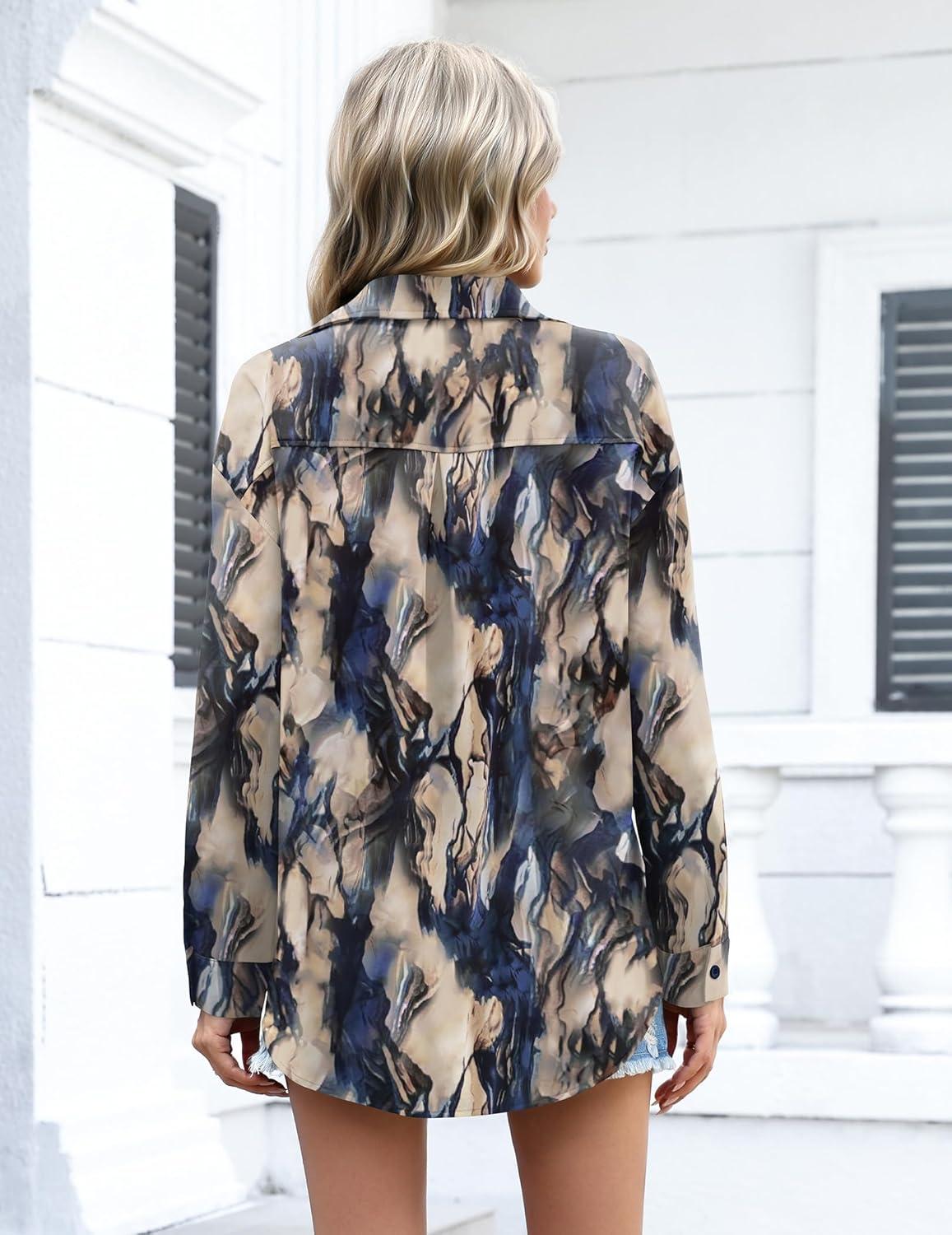imageZeagoo Womens Button Down Shirts Oversized Long Sleeve Floral Printed Blouses Casual Work Tops Drop Shoulder Outfit ClothesBzr220