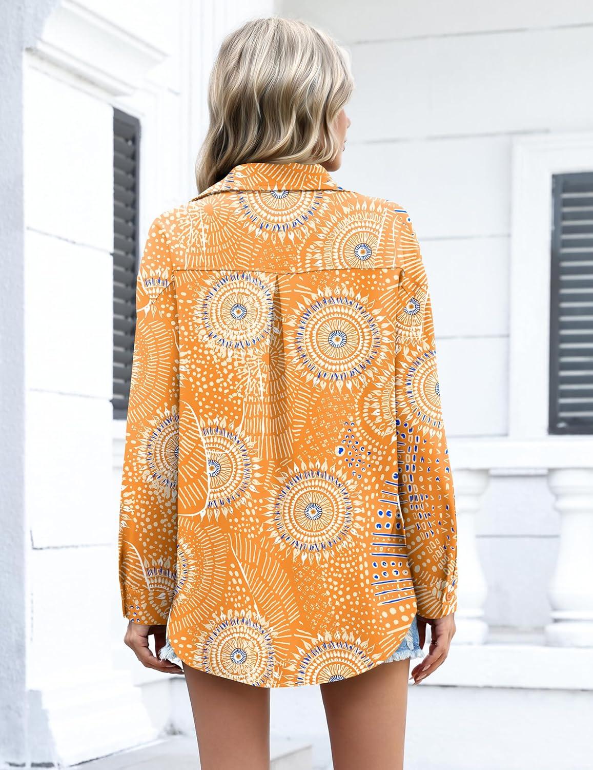 imageZeagoo Womens Button Down Shirts Oversized Long Sleeve Floral Printed Blouses Casual Work Tops Drop Shoulder Outfit ClothesCx294