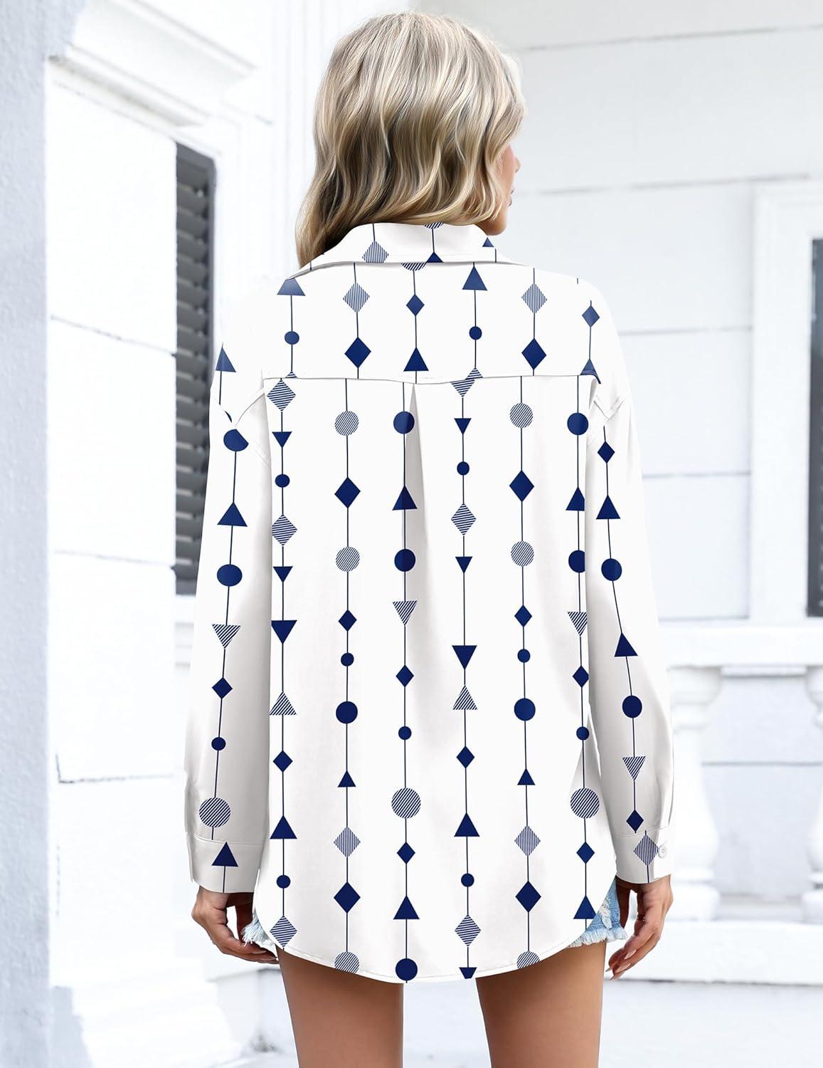 imageZeagoo Womens Button Down Shirts Oversized Long Sleeve Floral Printed Blouses Casual Work Tops Drop Shoulder Outfit ClothesJh599