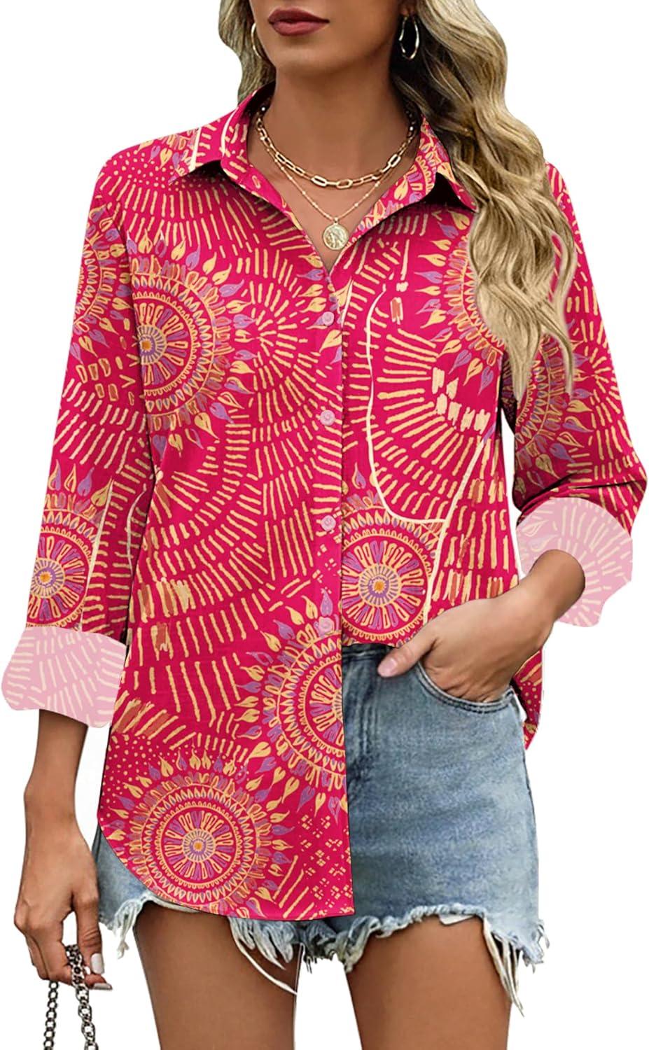 imageZeagoo Womens Cotton Linen Button Down Shirts Loose Fit Long Sleeve Collared Blouse Casual V Neck Tops Outfits S3XLCx320