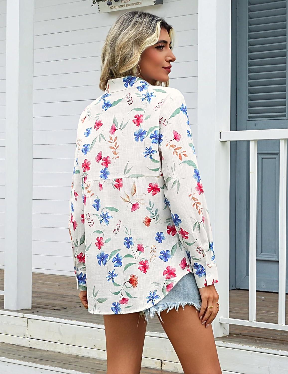 imageZeagoo Womens Cotton Linen Button Down Shirts Loose Fit Long Sleeve Collared Blouse Casual V Neck Tops Outfits S3XLWf101