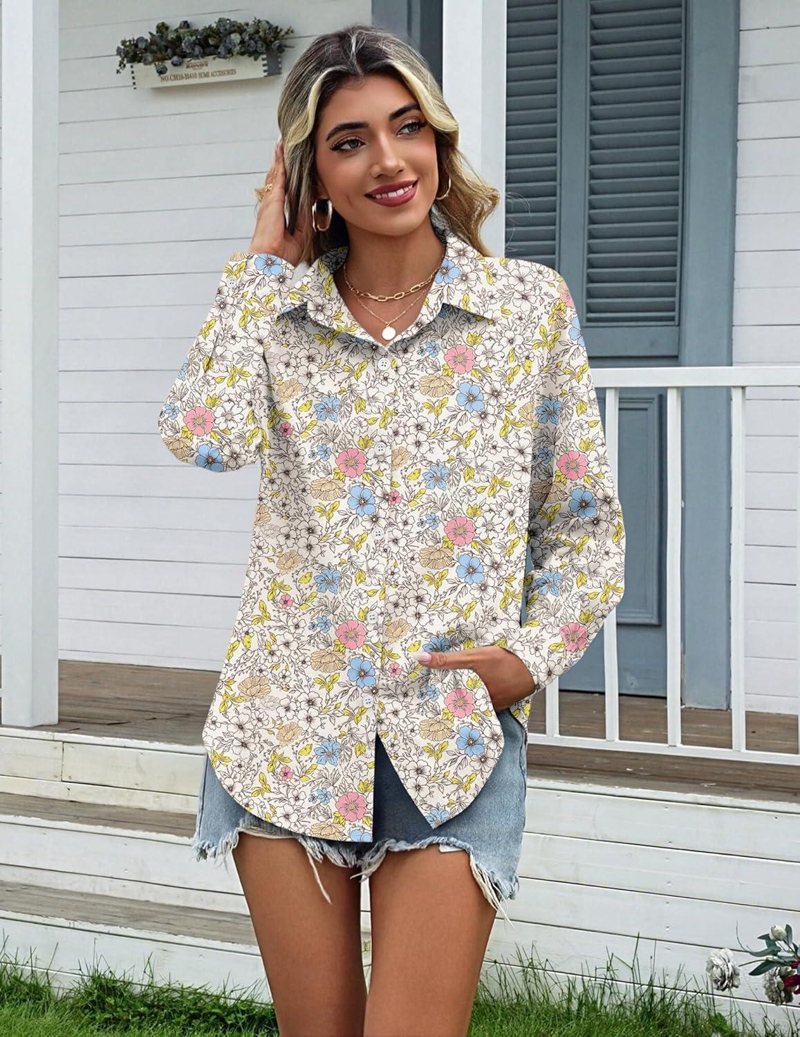 imageZeagoo Womens Cotton Linen Button Down Shirts Loose Fit Long Sleeve Collared Blouse Casual V Neck Tops Outfits S3XLXh417