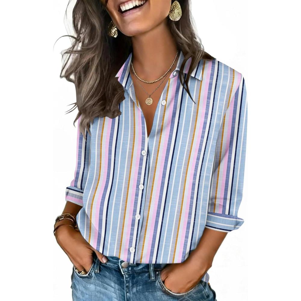 imageZeagoo Button Down Shirts for Women 34 Sleeve Tops V Neck Collared Blouses Business Casual Outfits S2XLTz267