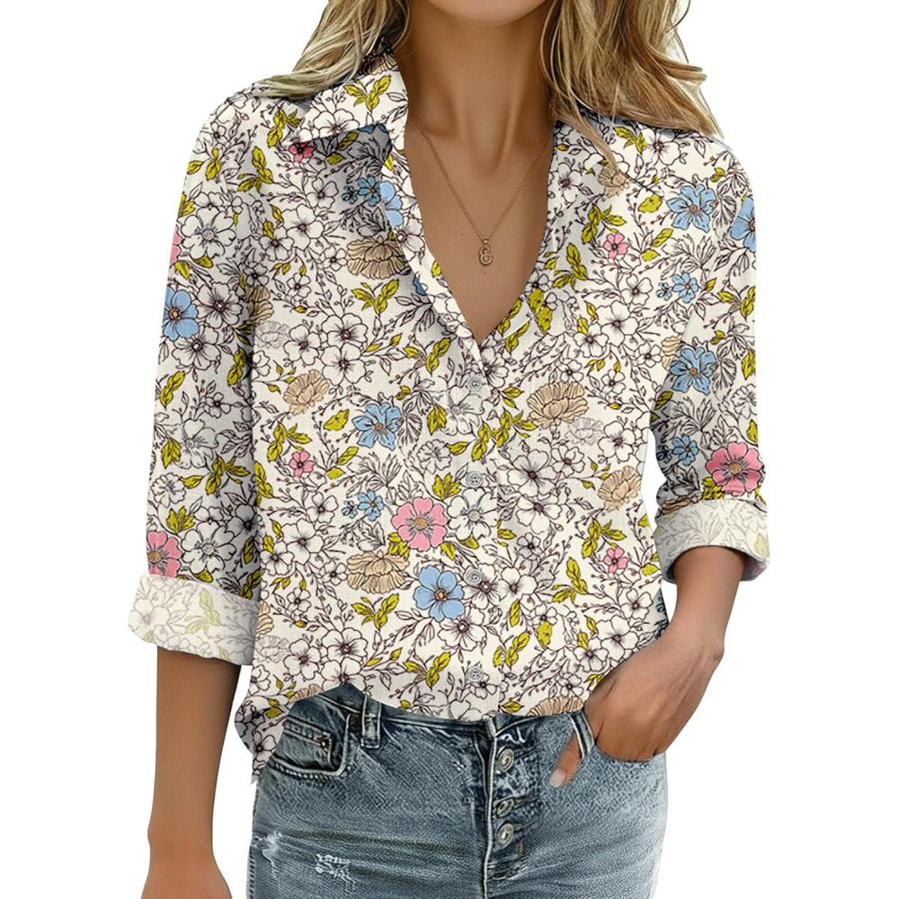 imageZeagoo Womens Cotton Linen Button Down Shirts Loose Fit Long Sleeve Collared Blouse Casual V Neck Tops Outfits S3XLXh417