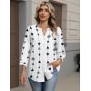 Zeagoo Button Down Shirts for Women 3/4 Sleeve Linen Cotton V Neck Tops Dressy Casual Loose Work Blouses(Geometric White-jh599)