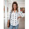 Zeagoo Button Down Shirts for Women 3/4 Sleeve Linen Cotton V Neck Tops Dressy Casual Loose Work Blouses(Geometric White-jh599)