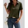 Zeagoo Satin Blouses for Women Silk Button Down Shirts Short Sleeve Business Casual Tops(Army Green)