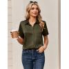 Zeagoo Satin Blouses for Women Silk Button Down Shirts Short Sleeve Business Casual Tops(Army Green)