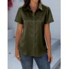 Zeagoo Satin Blouses for Women Silk Button Down Shirts Short Sleeve Business Casual Tops(Army Green)