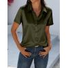 Zeagoo Satin Blouses for Women Silk Button Down Shirts Short Sleeve Business Casual Tops(Army Green)