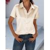 Zeagoo Satin Blouses for Women Silk Button Down Shirts Short Sleeve Business Casual Tops(Beige)