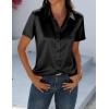 Zeagoo Satin Blouses for Women Silk Button Down Shirts Short Sleeve Business Casual Tops(Black)