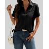 Zeagoo Satin Blouses for Women Silk Button Down Shirts Short Sleeve Business Casual Tops(Black)