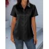 Zeagoo Satin Blouses for Women Silk Button Down Shirts Short Sleeve Business Casual Tops(Black)