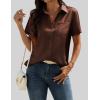 Zeagoo Satin Blouses for Women Silk Button Down Shirts Short Sleeve Business Casual Tops(Brown)