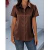 Zeagoo Satin Blouses for Women Silk Button Down Shirts Short Sleeve Business Casual Tops(Brown)