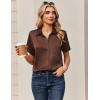 Zeagoo Satin Blouses for Women Silk Button Down Shirts Short Sleeve Business Casual Tops(Brown)
