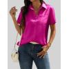 Zeagoo Satin Blouses for Women Silk Button Down Shirts Short Sleeve Business Casual Tops(Hot Pink)