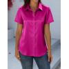 Zeagoo Satin Blouses for Women Silk Button Down Shirts Short Sleeve Business Casual Tops(Hot Pink)