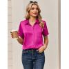 Zeagoo Satin Blouses for Women Silk Button Down Shirts Short Sleeve Business Casual Tops(Hot Pink)