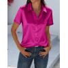 Zeagoo Satin Blouses for Women Silk Button Down Shirts Short Sleeve Business Casual Tops(Hot Pink)