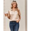 Zeagoo Satin Blouses for Women Silk Button Down Shirts Short Sleeve Business Casual Tops(Light Tan)
