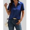 Zeagoo Satin Blouses for Women Silk Button Down Shirts Short Sleeve Business Casual Tops(Navy)